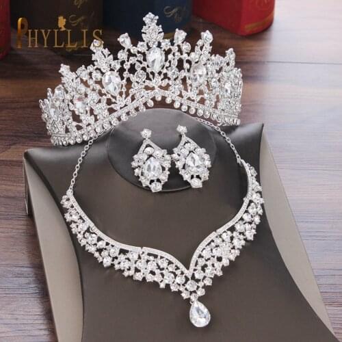 A46 Wholesale Wedding Crown Earring Set Birthday Party Wedding Tiaras Premium Headwear Princess Rhinestone Headpiece Headdress