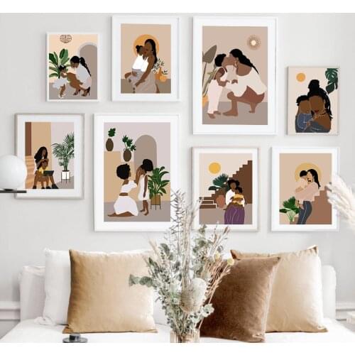 Wall Art Canvas Painting Lovely Baby Girl With Mum Abstract Nordic Posters And Prints Wall Pictures For Living Room Home Decor