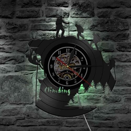 Industrial Style Climbing Man Wall Clock Extreme Adventure Rocking Climbing Vinyl Record Wall Clock with LED Light Climbers Gift