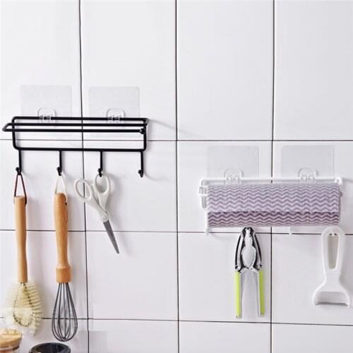 Non-Marking Glue-Free Perforated Kitchen Wrought Iron Bathroom Racks Towel Roll Paper Wall-Mounted Storage Rack