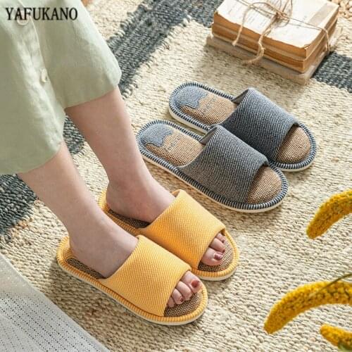 Autumn Household Linen Slippers Soft Sole Comfort Indoor Slippers for Couples Lovers Men Women Cotton Linen Slippers for Bedroom