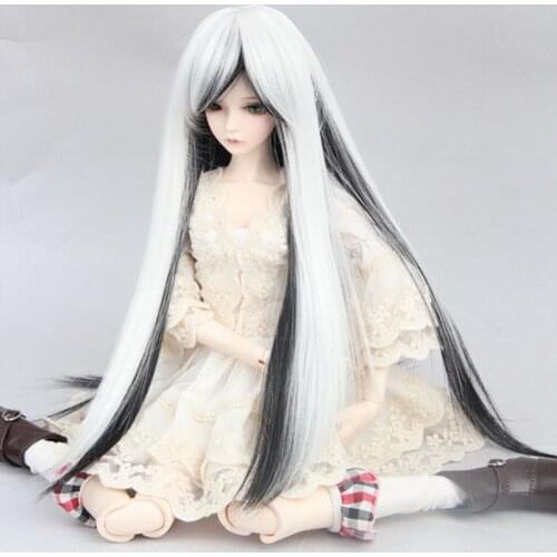 BJD SD doll wig long hair high temperature fiber black and white gradual long straight hair A 1/3 1/4 1/6 doll wig