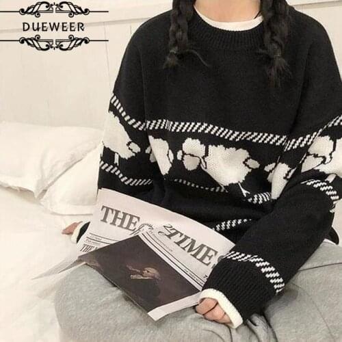 Pullovers Sweaters Women Sheep Print Lovely Sweet Females Student Leisure Chic Loose All-match O-Neck Warm Outwear Streetwear