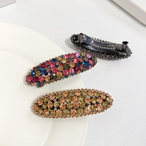 Luxury Oval Full Rhinestone Alloy Barrette Hairpin Hair Clip Claw For Women Vintage Shiny Colorful Diamond Hair Clip Hairgrips
