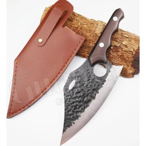Hand Forged Knife Stainless Steel Slaughtering Cutting Cleaver Kitchen Chopping Knife Wood Handle Meat Cleaver Cooking Tool