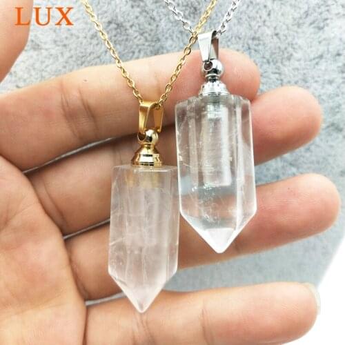 Hexagon prism Bottle vial Necklace Natural Gems stone pendant Chakra Crystal Quartz essential oils diffuser Necklace Jewelry