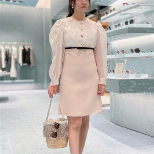 Organza Puff Sleeve Pink White Elegant Summer Long Sleeve Dress French Retro Fungus Fairy Midi Girl Light Dresses Clothes