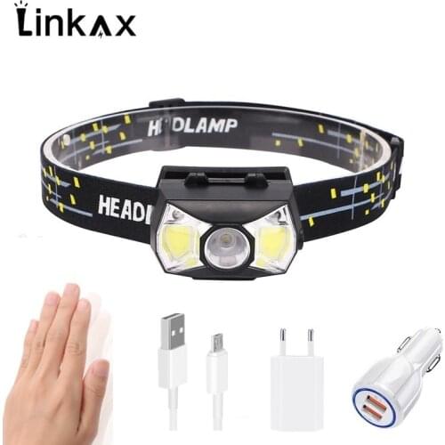 LED Mini Headlamp IR Motion Sensor 5-Mode Headlight Rechargeable Waterproof Head Torch for Hunting Camping Flashlight