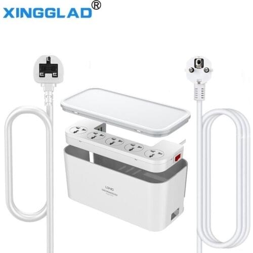 Universal Power Strip Socket EU/UK Plug Organizer Box 3.4A USB Quick Charge Ports 2M Extension Cord Outlets For Home Office