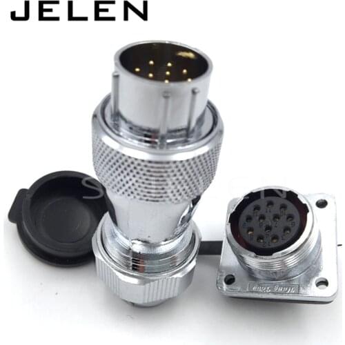 WF20 series Waterproof metal circular 12-pin connector, 12 pin power and signal waterproof cord led wire connector ip67