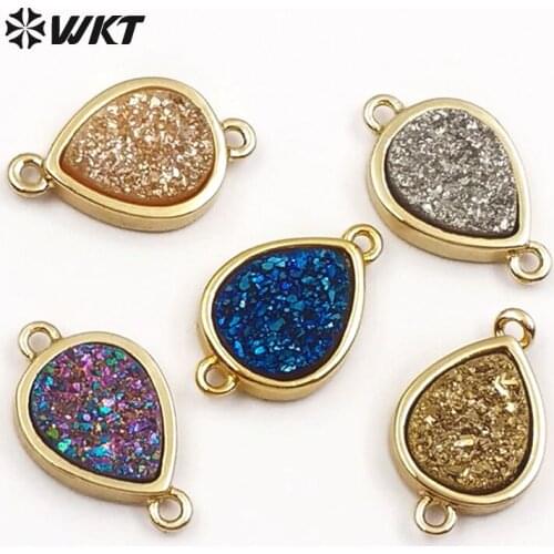 WT-C260 WKT Beautiful natural stone connectors classic style women connector with double hooks mini waterdrop jewelry about 6mm