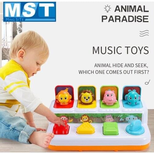 Fun Animal Musical Instruments Press Pop-up Educational Music Toys For Children Babies Bouncing Hiding Switch Game With Sound