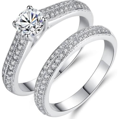 Women Wedding Ring Set Sparkling Perfect Round Cut Zircon Stone Rings Female Party Jewelry