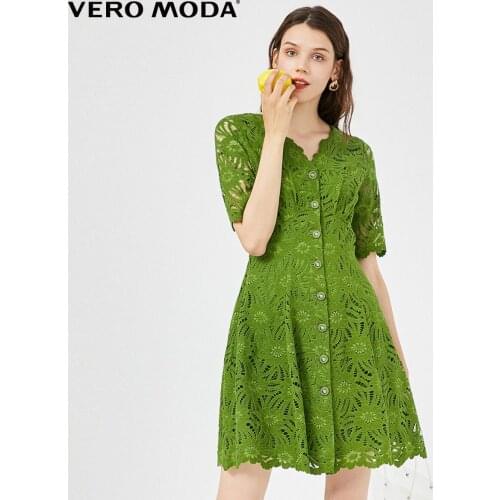 Vero Moda Women Cut Out Floral V-Neck A-Line Single Breasted Short Sleeved Lace Dress | 32036Z011