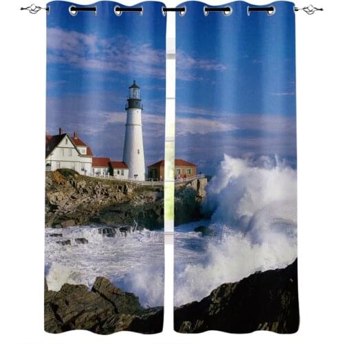 Scenic Watchtower Marine Reef Sea Blackout Curtains For Bedroom Blinds Drapes Window Curtains For Living Room High Shading