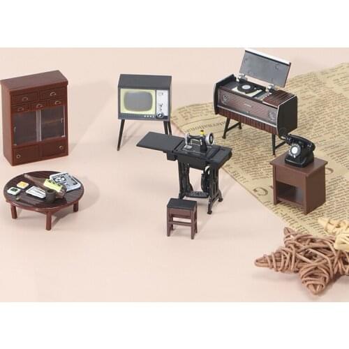 1 Set 1:18 Dollhouse Miniature Furniture Set Sewing machine TV Cabinet Table Model Toy Dollhouse Furniture Toy