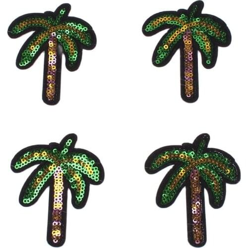 10pcs/lot Cartoon Coconut Tree Patch Sequined Palm Stickers Clothes Backpack Jeans Coats Appliques DIY Iron On Garments Badge