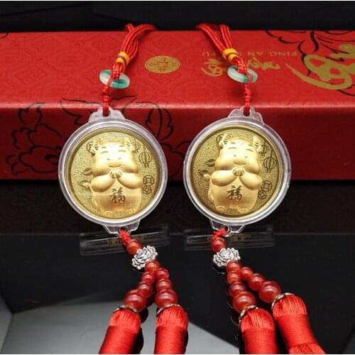 2021 Year Of Ox Coin Gold Foiled Chinese Feng Shui Wealth Success Lucky Commemorative Souvenir Gift Car Pendant Home Decor