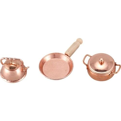 3 Doll House Kitchen Copper Pot 1:12 Doll House Miniature Kitchen Set Kitchen Toys Mini Toy House Kitchen Utensils Diy Design Do