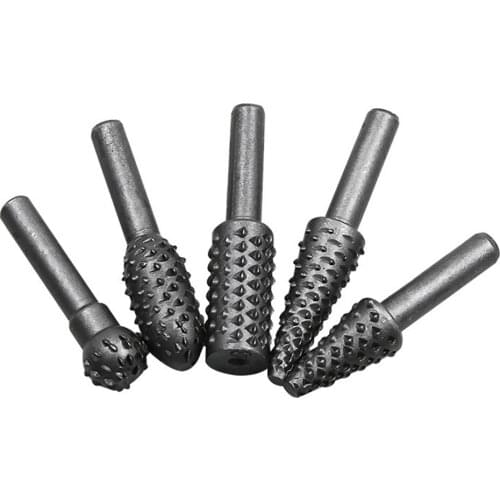 5pcs 1/4'' 6mm Shank Rotary Burr Set Wood Rasp File Drill Bits Rotary Rasp Set For Woodworking