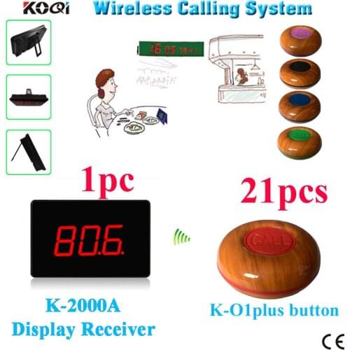 Wireless communication system for restaurant calling button 21pcs with waiter number screen K-2000A 433.92mhz