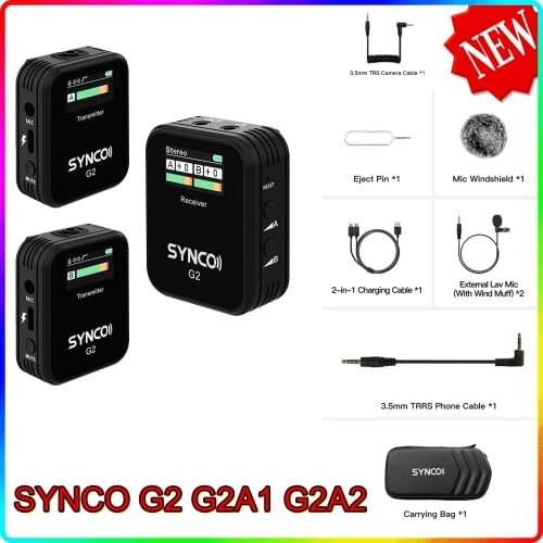 SYNCO G2 G2A1 G2A2 2.4GHz Wireless Lavalier Microphone System for DSLR Mirrorless Camera Smartphone Camcorder Audio PK G1A1 G1A2
