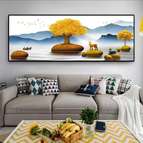 Large Diy diamond painting Stones Abstract Landscape Art Golden Tree 5D full Drill mosaic Diamant embroidery cross stitch