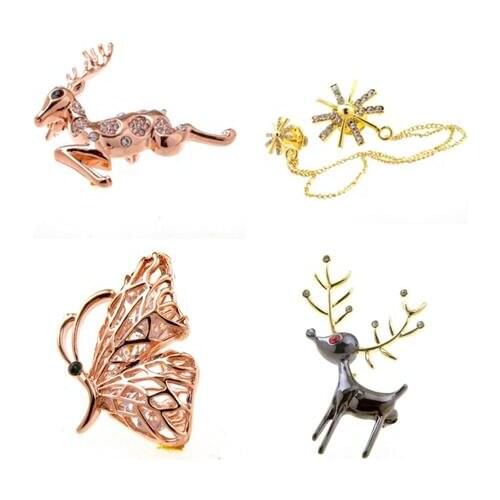 10pcs/lot Butterfly Cross Windmill Brooches Pins Rose Gold Crystal Deer Elk Deer Brooch Collar Sticker Christmas Gift