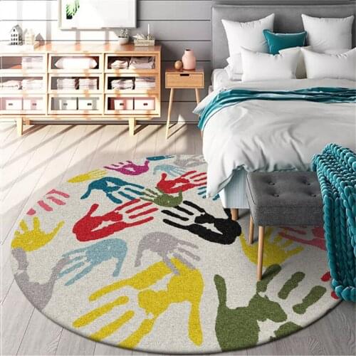Palm Design Round Carpet Colorful Non-slip Mat Computer Chair Area Rugs For Living Room Lounge Carpet Cover faux fur rug
