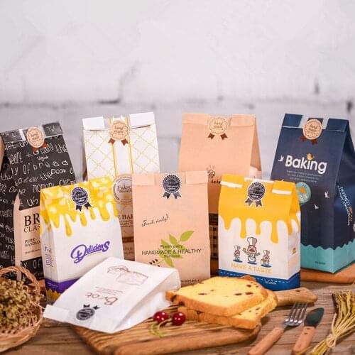 10pcs Eco-friendly Kraft Paper Bag Wedding Party Greaseproof Treat Buffet Bag Candy Cookie Bread Nuts Bag Baking Package Bag
