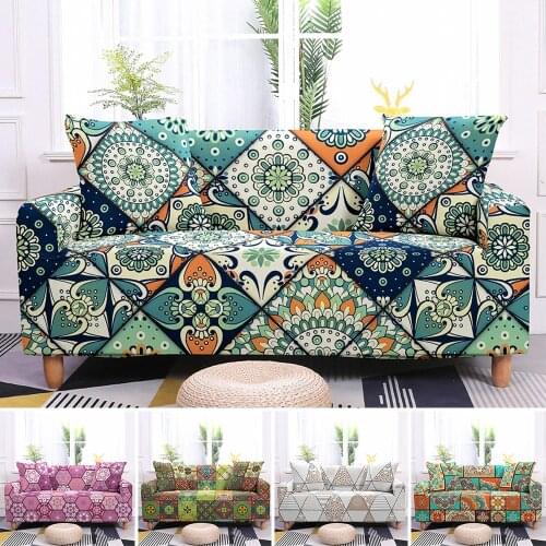 Boho Elastic Slipcovers Sofa Universal Sofa Cover Mandala Stretch Sectional Corner Couch Cover Sofa Cover For Living Room Decor