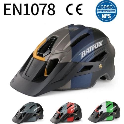 Batfox Red Warning Light Mountain Bicycle Helmet Integrally-Molded Professional Detachable Big Brim MTB Cycling Bike Helmets