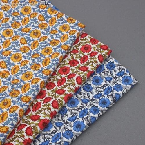 Poplin Cotton Fabric By Half Meter Red Blue Flower Cloth Telas de algodon DIY Sewing Kids Dress Dressmaking Material 147x50cm