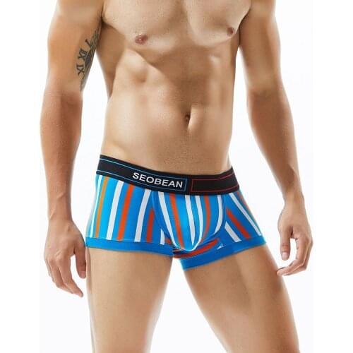 Cotton Coloured Stripes Flat Underpants Legs Close U Punch Bags Comfortable Corne