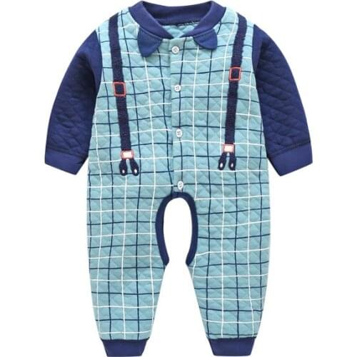 Newborn Baby Boy Girls Plaid strap printing Romper Long Sleeve Open file Jumpsuit Spring autumn gentleman Outfits warm Clothes