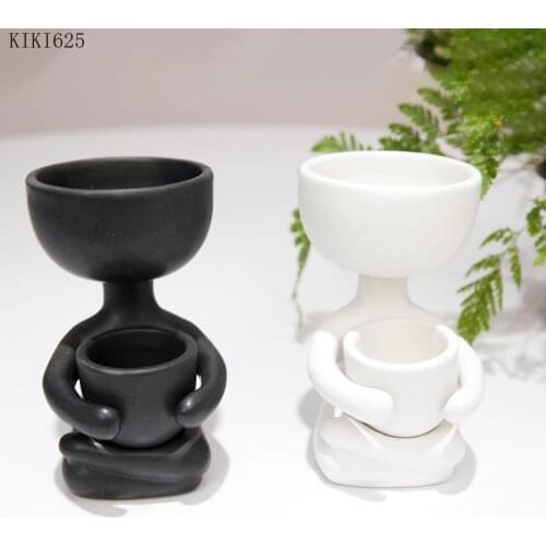 Creative Black and White Character Ceramic Flowerpot Succulents Potted Decoration Countertop Mini Flowerpot Vase Room Decoration