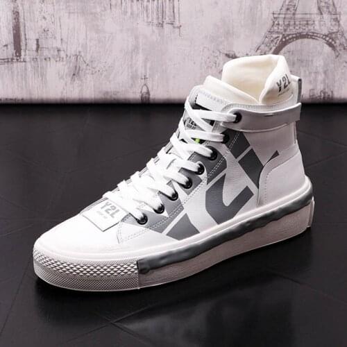 New Luxury Trend Men Text Print Pattern Casual High Tops Shoes Flats 2021 Male Designer Prom Sneakers Zapatos Hombre
