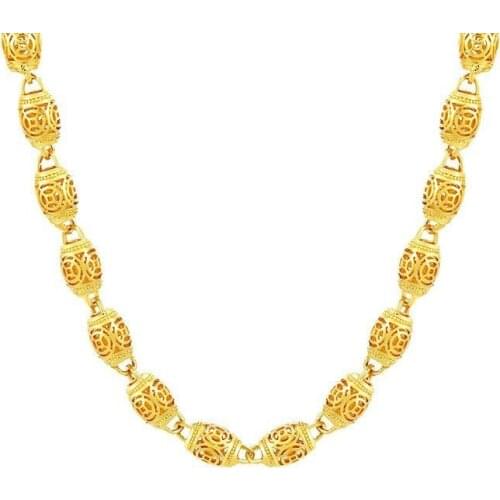 MxGxFam ( 60 cm x 7.5 mm ) 24 k Pure Gold Color Dragon Lock Hollow Beads Necklaces For Men Domineering Fashion Jewelry
