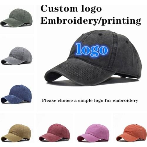 Custom logo hat 100% cotton washed denim cap Men Women Baseball Cap Blank Hat Adult Children Kids custom hat for team