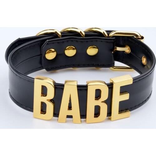 Handmade Customised Black Vegan Leather Name Choker BABE Kawaii Cute Word Collar Women Girl Fetish Necklace