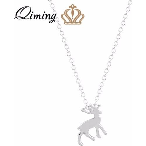 QIMING Tiny Antler Deer Necklace Women Girls Choker Animal Gold new Necklace For Girl Winter Xmas Christmas Gift Dropshipping