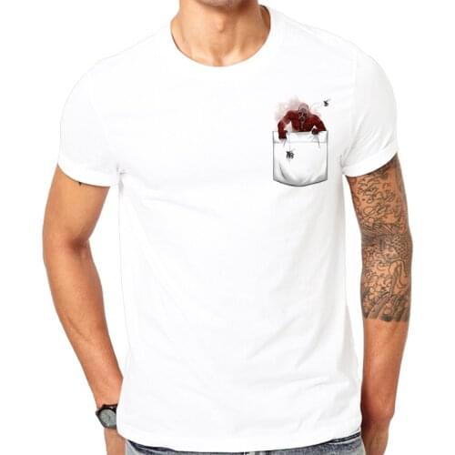 Casual White t-shirt Brand Fashion Tops Cool design Novelty Fashion Summer Pocket Titan printed T-Shirt Men o-neck comfortable