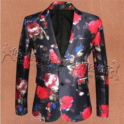 S-5xl Jacket +pants New Men Fashion Floral Suit Bar Nightclub Dj Stage Singer Costumes Male Wedding Presided Suit Formal Dress