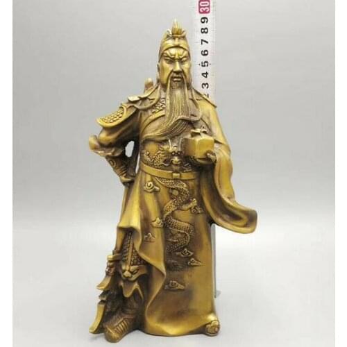 Collect Chinese Bronze Guan Gong Yu Warrior God Dragon Sword loyalis Statue
