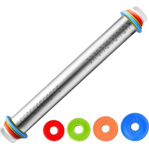 YUEWO 17 inch adjustable stainless steel rolling pin adjustment thickness scale rolling pin dough leather kneading tool