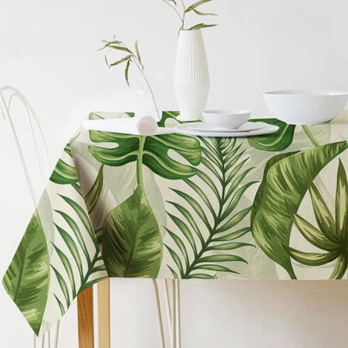 Nordic modern linen cotton square green leaf tablecloth cover cloth coffee table cover cloth dining table cloth room decoration