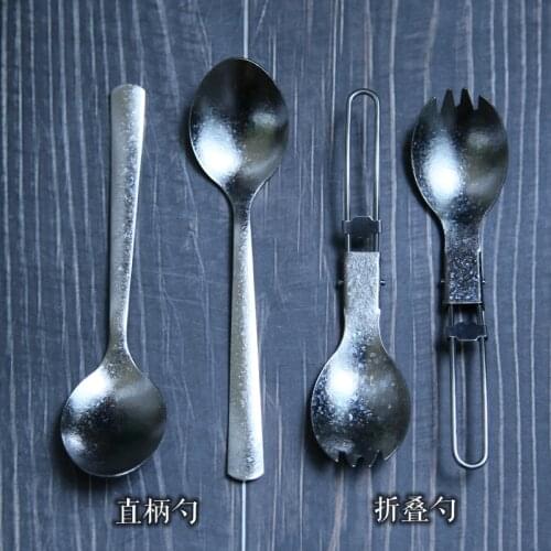 EDC Titanium Folding Spoon Fork Hiking Camping Tableware Flatware Lightweight Handle Picnic Outdoor Camping Cookware Kitchen
