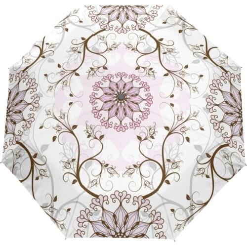 3 Folding Fashion Automatic Umbrella Floral Flower Umbrellas/ Anti-UV Umbrellas Rain For Men Black Coating Sun Parasol