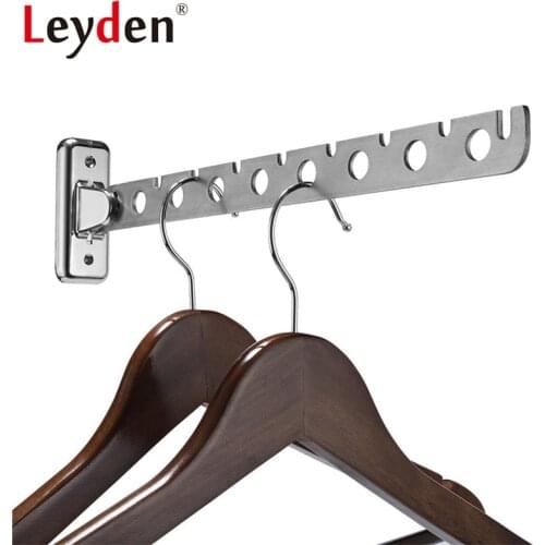 Leyden Stainless Steel Swing Clothes Hanger Wall Mounted Clothes Drying Rack Swing Arm Clothing Multiple Hook Bathroom Accessory