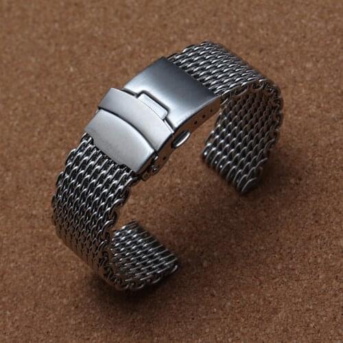Silver Straps Watchbands high-quality shark mesh for men women wristwatches 18mm 20mm 22mm 24mm fashion watchband Bracelets hot